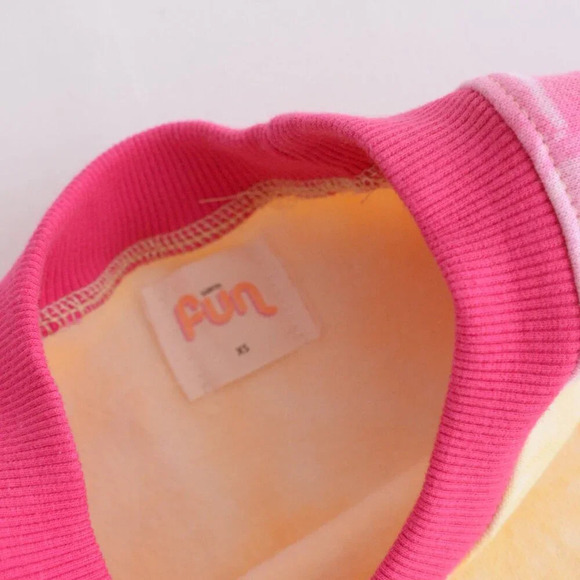 Warm  Fun Yellow & Pink Sunset Tie-Dye Laid Back Crewneck Sweater Sweatshirt XS - Picture 9 of 12